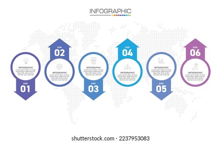 Infographics design 6 steps with marketing icons can be used for workflow layout, diagram, annual report, web design.