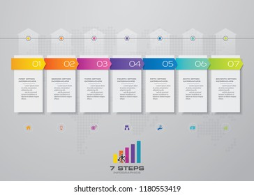 Infographics design with 7 steps timeline for data presentation. EPS 10.