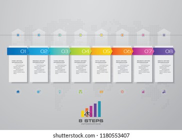 Diseño de infografías con una escala de tiempo de 8 pasos para la presentación de datos. EPS 10.