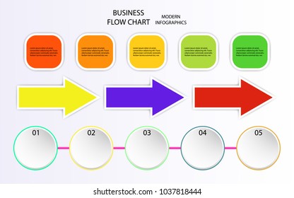 infographics design arrow flow charts vector illustration white and business marketing icons used for workflow layout web template. concept  diagram option step 5
