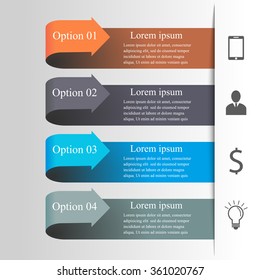 Infographics design arrow template. Business concept with 4 options, parts, steps or processes. Can be used for workflow layout, diagram, number options, web design