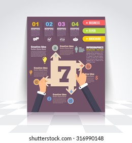 Infographics Design Brochure, Cover, Flyer. Flat Style Number 7 Background