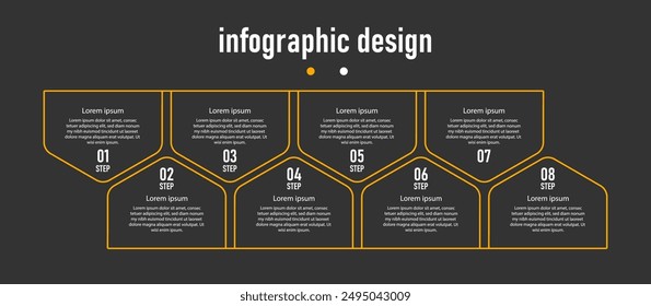 Infographics design business template. timeline with 8 steps, options. can be used for workflow diagram, info chart, web design. vector illustration.	