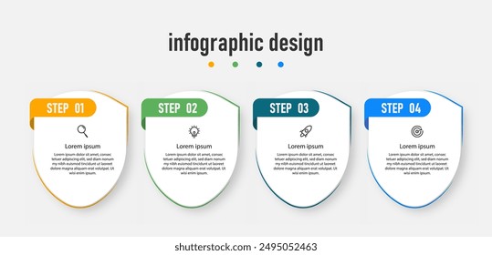 Plantilla empresarial de diseño de infografías. línea de tiempo con 4 pasos, opciones. se puede utilizar para diagrama de flujo de trabajo, infograma, Diseño web. Ilustración vectorial.	