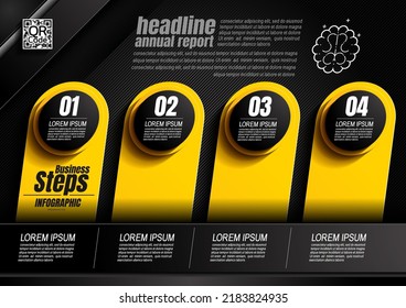 infographics design, circle 5 process chart diagram template for presentation workflow, abstract timeline elements, flow chart business yellow and black color layout concept