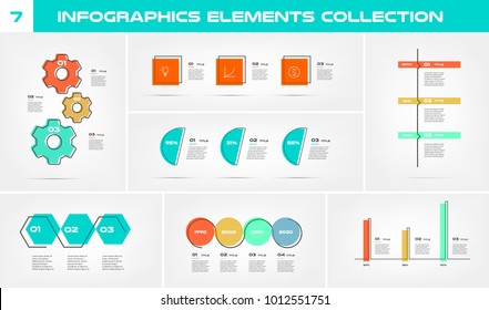 Infographics design elements collection. Element of chart, graph, diagram with many options - parts, processes, timeline. Vector business template for presentation, workflow layout. Big set