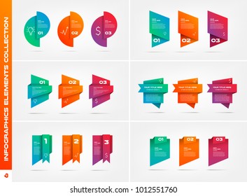 Infographics design elements collection. Element of chart, graph, diagram with many options - parts, processes, timeline. Vector business template for presentation, workflow layout. Big set