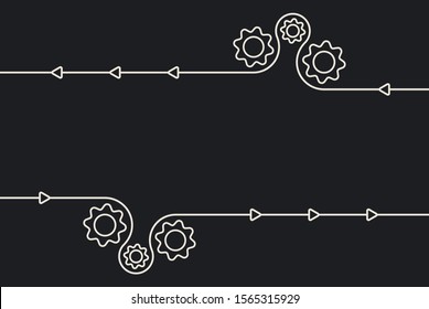 Infographics design elements. Rotating cogs or cogwheels as process, project flow. Gear cog moving process forward. Rotating cogwheels as part of conveyor. Product release. Flat vector illustration
