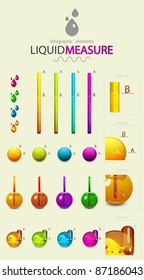 Infographics. Design elements for water themed presentation. Color clean styled bars, water drops, spheres, flasks