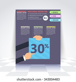 Infographics Design, Flyer, Numbered Banner, Icon Elements, Corporate Brochure, Marketing Touch and Choose Concept Vector Design Thirty Percent