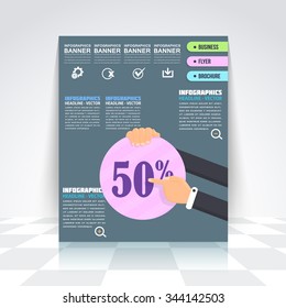 Infographics Design, Flyer, Numbered Banner, Icon Elements, Corporate Brochure, Marketing Touch and Choose Concept Vector Design 50 Percent