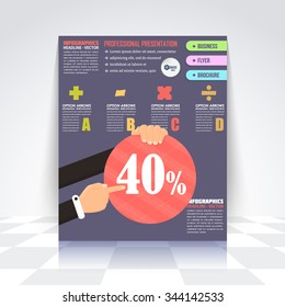 Infographics Design, Flyer, Numbered Banner, Icon Elements, Corporate Brochure, Marketing Touch and Choose Concept Vector Design 40 Percent