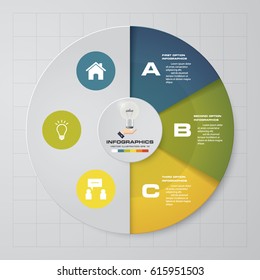 Infographics design half cicle and pie chart. Business concept with 3 options. EPS10.