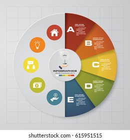 Infographics design half cicle and pie chart. Business concept with 5 options. EPS10.
