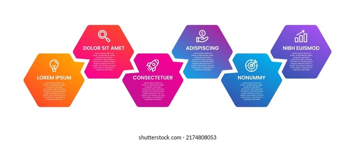 Infographics design with hexagon shape. For Presentation Business concept. 6 options, steps or processes template