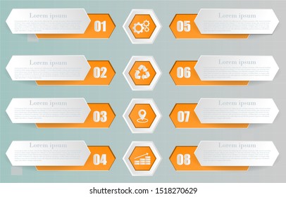 Infographics design marketing icons  for workflow layout, diagram, annual report, web design. Business concept with 8 options, steps on processes.