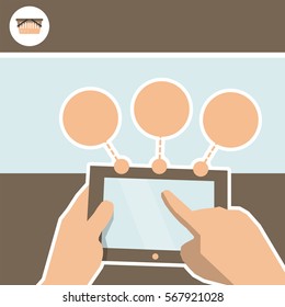 Infographics for design online store. Tablet and product selection. Isolated vector illustration in flat style.