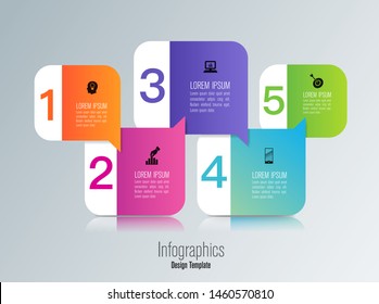 Infographics design paper art style and marketing icons can be used for workflow layout, diagram, annual report, web design. Business concept with 5 options, steps or processes.