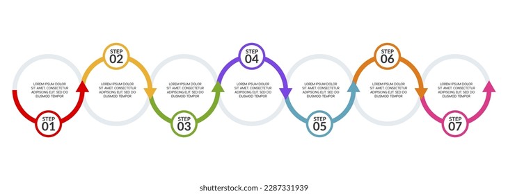 Infographics design roadmap circle template with 7 options or 7 steps. use as workflow process diagram,business data  presentation, timeline layout, milestone, banner, brochure, flow chart