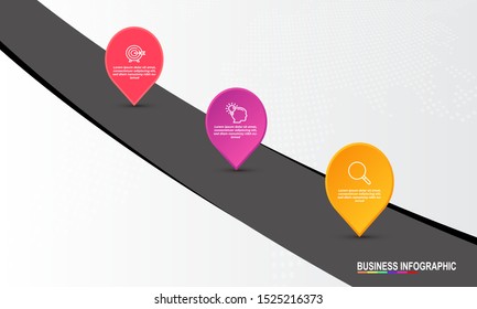 Infographics design template with 3 steps or options, can be used for workflow layout, diagram, annual report, web design, Creative banner, label vector. Info Graph