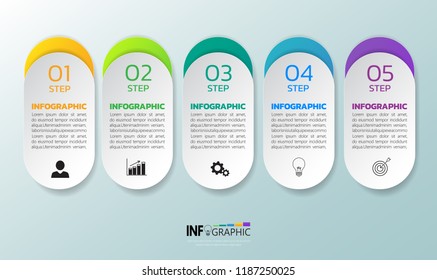 Infographics design template, 3D Business concept with 5 steps or options, can be used for workflow layout, diagram, annual report, web design.Creative banner, label vector.