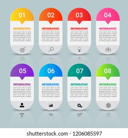 Infographics design template, 3D Business concept with 8 steps or options, can be used for workflow layout, diagram, annual report, web design.Creative banner, label vector.