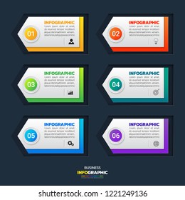 Infographics design template, 3D Business concept with 6 steps or options, can be used for workflow layout, diagram, annual report, web design.Creative banner, label vector.