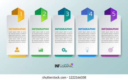 Infographics design template, 3D Business concept with 5 steps or options, can be used for workflow layout, diagram, annual report, web design.Creative banner, label vector.