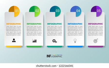 Infographics design template, 3D Business concept with 5 steps or options, can be used for workflow layout, diagram, annual report, web design.Creative banner, label vector.
