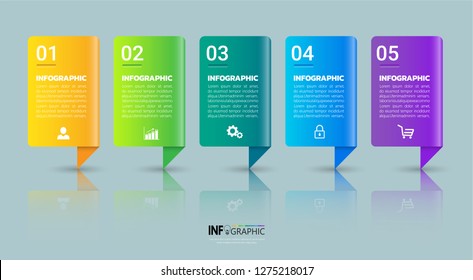 Infographics design template, 3D Business concept with 5 steps or options, can be used for workflow layout, diagram, annual report, web design.Creative banner, label vector.