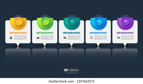 Infographics design template, 3D Business concept with 5 steps or options, can be used for workflow layout, diagram, annual report, web design.Creative banner, label vector.