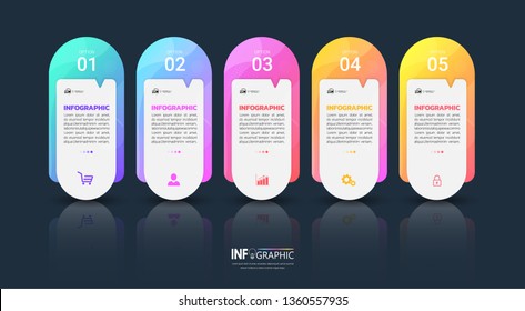 Infographics design template, 3D Business concept with 5 steps or options, can be used for workflow layout, diagram, annual report, web design.Creative banner, label vector.