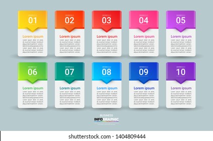 Infographics design template, 3D Business concept with 10 steps or options, can be used for workflow layout, diagram, annual report, web design.Creative banner, label vector.