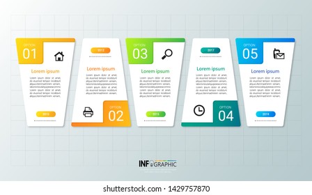 Infographics design template, 3D Business concept with 5 steps or options, can be used for workflow layout, diagram, annual report, web design.Creative banner, label vector.