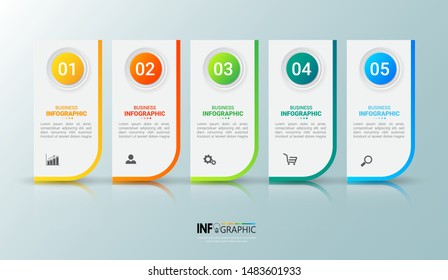 Infographics design template, 3D Business concept with 5 steps or options, can be used for workflow layout, diagram, annual report, web design.Creative banner, label vector.