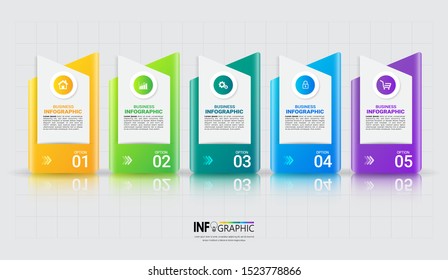 Infographics design template, 3D Business concept with 5 steps or options, can be used for workflow layout, diagram, annual report, web design.Creative banner, label vector.