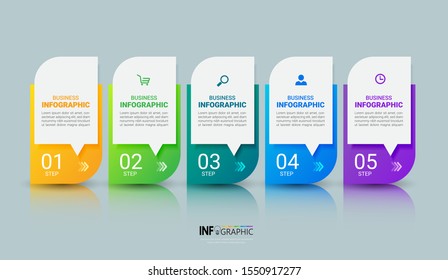 Infographics design template, 3D Business concept with 5 steps or options, can be used for workflow layout, diagram, annual report, web design.Creative banner, label vector.
