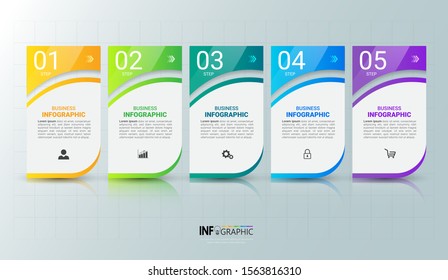 Infographics design template, 3D Business concept with 5 steps or options, can be used for workflow layout, diagram, annual report, web design.Creative banner, label vector.