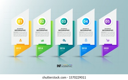 Infographics design template, 3D Business concept with 5 steps or options, can be used for workflow layout, diagram, annual report, web design.Creative banner, label vector.
