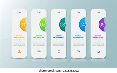 Infographics design template, 3D Business concept with 5 steps or options, can be used for workflow layout, diagram, annual report, web design.Creative banner, label vector.