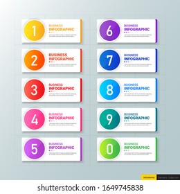 Infographics design template, 3D Business concept with 10 steps or options, can be used for workflow layout, diagram, annual report, web design.Creative banner, label vector.
