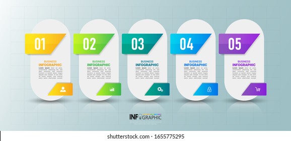 Infographics design template, 3D Business concept with 5 steps or options, can be used for workflow layout, diagram, annual report, web design.Creative banner, label vector.