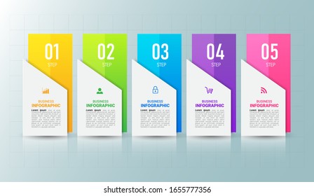 Infographics design template, 3D Business concept with 5 steps or options, can be used for workflow layout, diagram, annual report, web design.Creative banner, label vector.