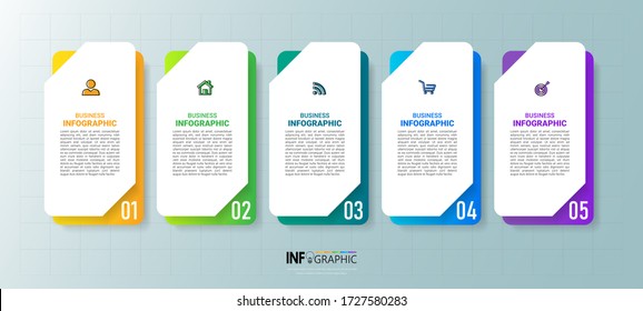 Infographics design template, 3D Business concept with 5 steps or options, can be used for workflow layout, diagram, annual report, web design.Creative banner, label vector.