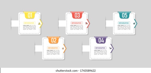 Infographics design template, 3D Business concept with 5 steps or options, can be used for workflow layout, diagram, annual report, web design.Creative banner, label vector.