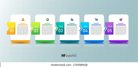 Infographics design template, 3D Business concept with 5 steps or options, can be used for workflow layout, diagram, annual report, web design.Creative banner, label vector.