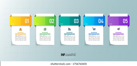 Infographics design template, 3D Business concept with 5 steps or options, can be used for workflow layout, diagram, annual report, web design.Creative banner, label vector.