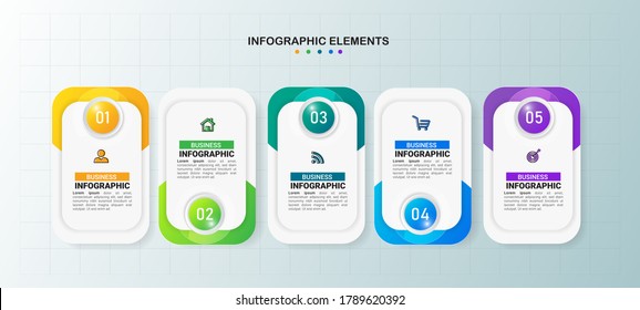 Infographics design template, 3D Business concept with 5 steps or options, can be used for workflow layout, diagram, annual report, web design.Creative banner, label vector.