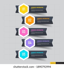 Infographics design template, 3D Business concept with 5 steps or options, can be used for workflow layout, diagram, annual report, web design.Creative banner, label vector.