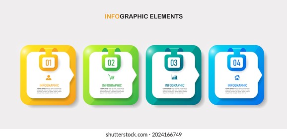 Infographics design template, 3D Business concept with 4 steps or options, can be used for workflow layout, diagram, annual report, web design.Creative banner, label vector.